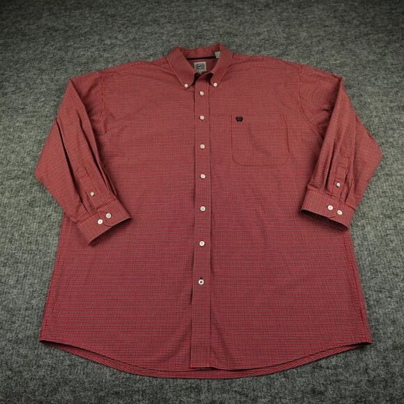 CINCH Shirt Mens Extra Large Red Plaid Black Long Sleeve Button Up‎ Rodeo Cowboy - Picture 1 of 11